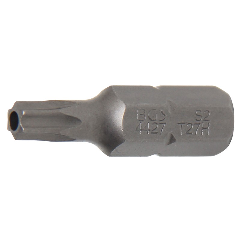 BGS Bit - Länge 30 mm - Antrieb Auensechskant 8 mm 5/16 - T-Profil für Torx mit Bohrung T27 - 4427