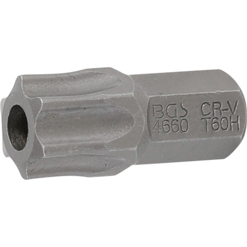 BGS Bit - Länge 30 mm - Antrieb Auensechskant 10 mm 3/8 - T-Profil für Torx mit Bohrung T60 - 4660