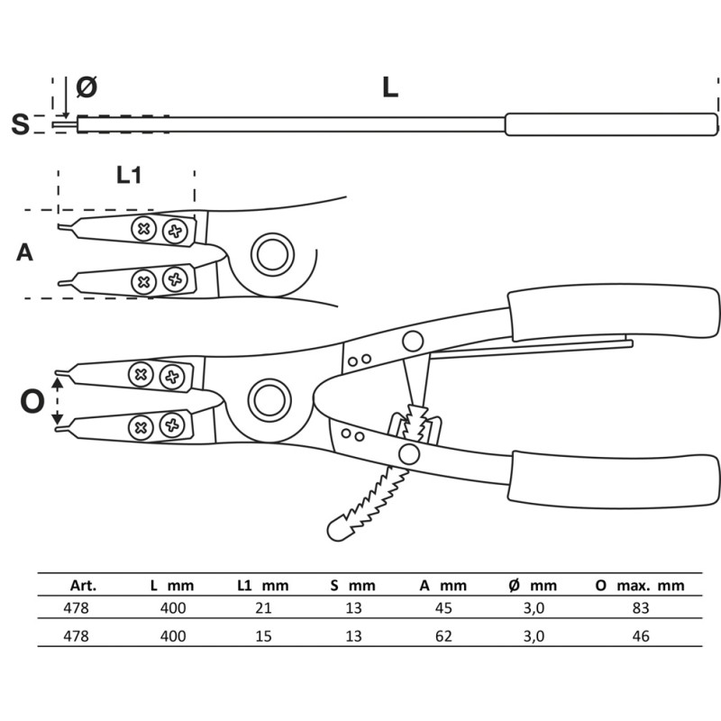 BGS Sprengringzangen-Satz für NFZ auswechselbare Spitzen 400 mm - 478