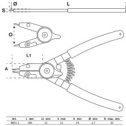 BGS Sprengringzange für Auen-/Innensprengringe auswechselbare Spitzen 180 mm - 8831-1