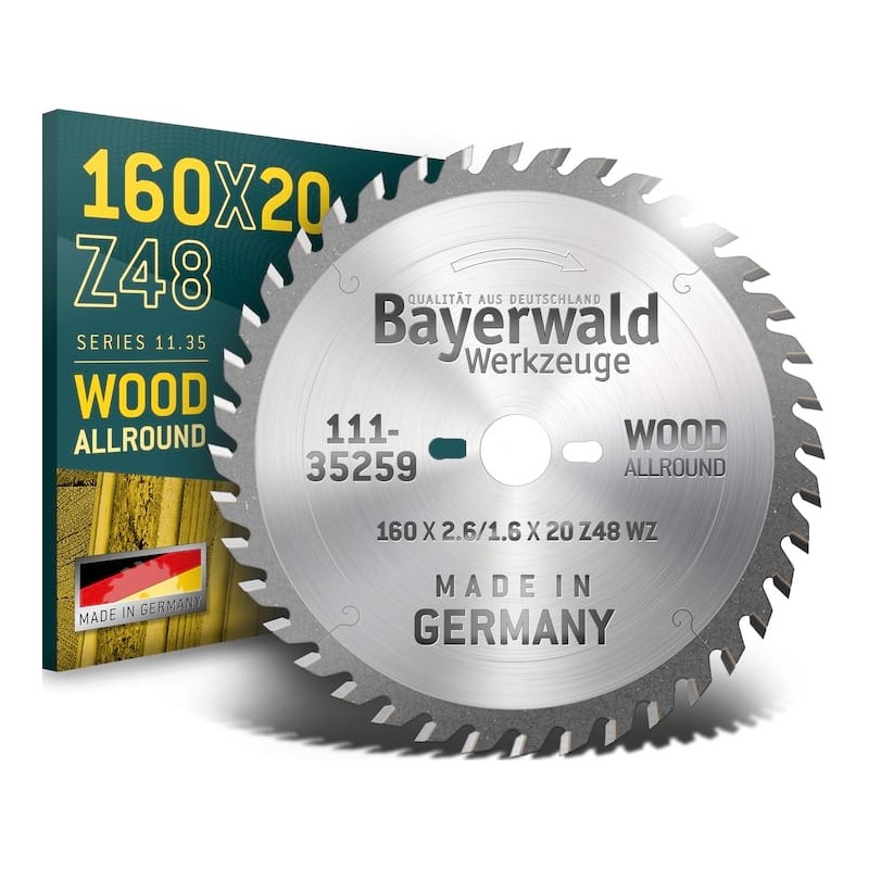 Bayerwald HM Kreissägeblatt - 160 x 2.6/1.6 x 20 mm  Z48 WZ - 111-35259