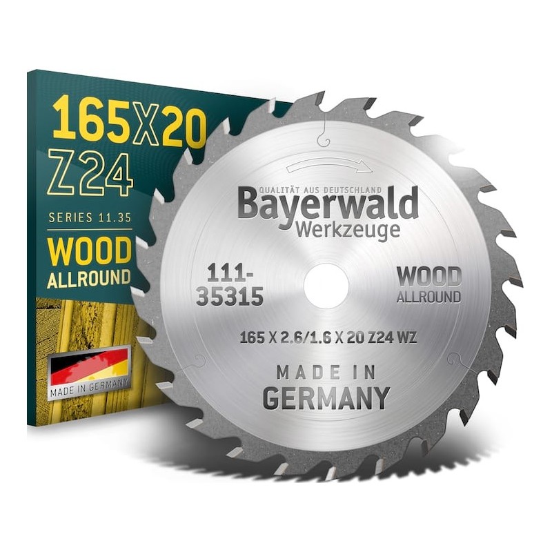 Bayerwald HM Kreissägeblatt - 165 x 2.6/1.6 x 20 mm Z24 WZ - 111-35315