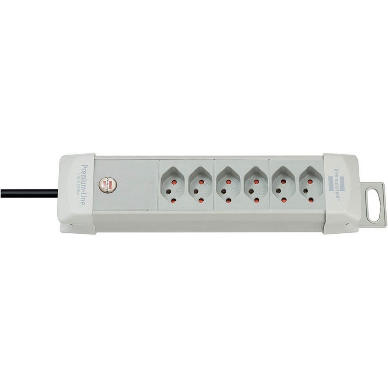 Brennenstuhl Premium-Line Steckdosenleiste ohne Schalter 6-fach lichtgrau 3m H05VV-F 3G15 CH - Art.-Nr: 5552026