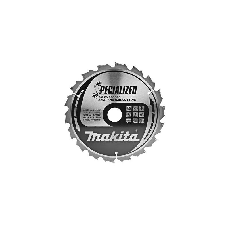 Makita SPECIALIZED Handkreissägeblatt mit eingelöteten Schneidezähnen 210/30 18 Z - B-09363