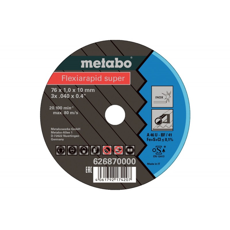 Metabo Trennscheibe Flexiarapid Super 76x1x10 mm Inox TF 41 5 Stück 626870000