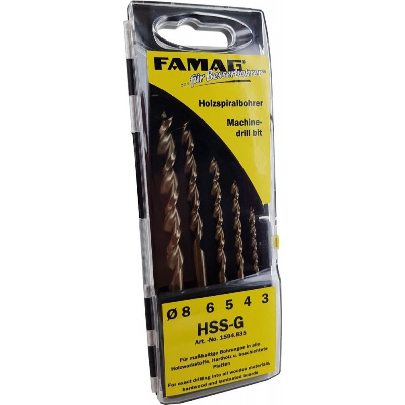 Famag Premium Holzspiralbohrer Satz HSS-G 5-tlg. D: 3-8mm - FA-159483500