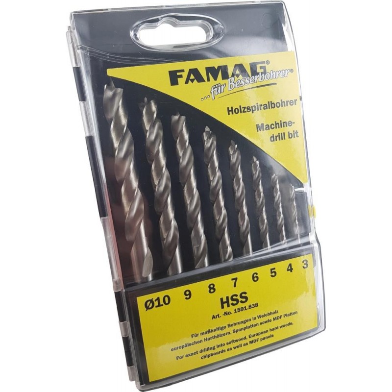 Famag Classic Holzspiralbohrer HSS 8-teilig D: 3-10mm - FA-159183800