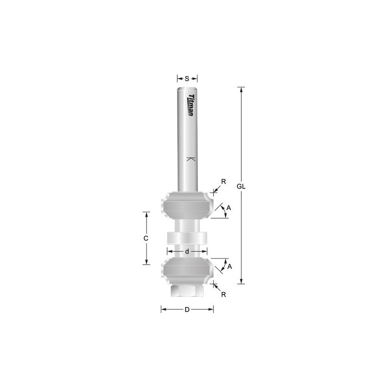 Titman Doppelseitiger Abrund-/Fasefräser R2.5 Schaft: 8 mm - TI-ROS22-8