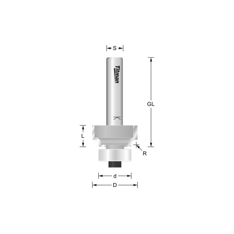 Titman Abrundfräser HW HM mit Anlaufzapfen R6.3 Schaft: 8 mm - TI-ROC63-8