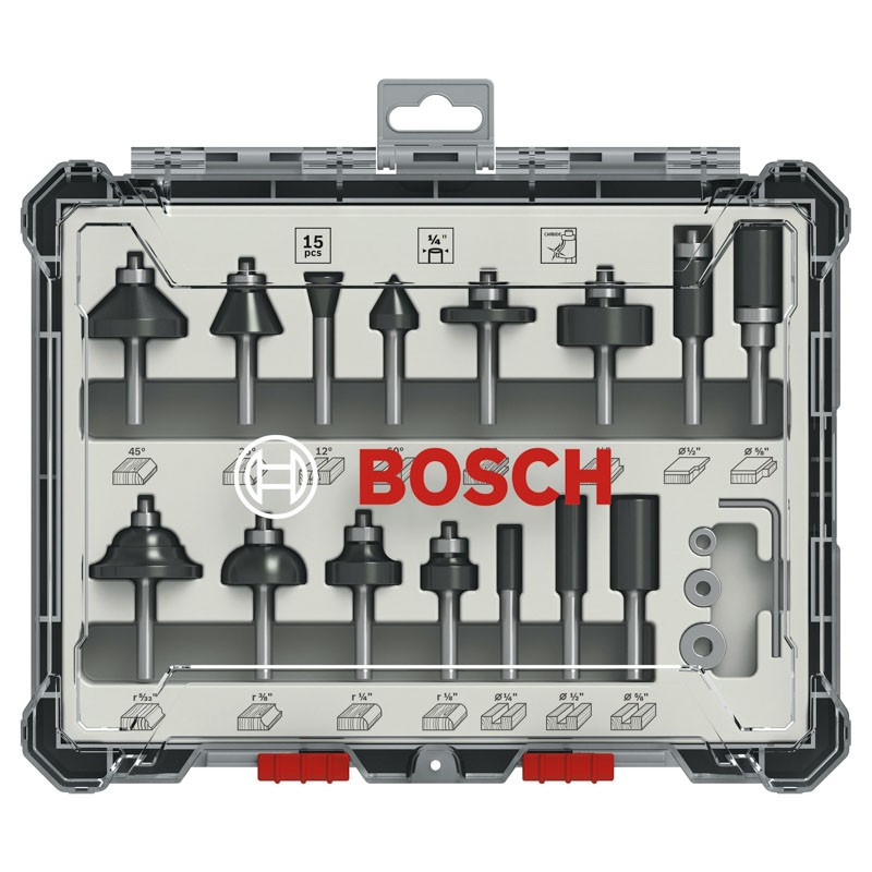 Bosch 15 tlg Mixed Fräser Set 1/4 Schaft - 2607017473
